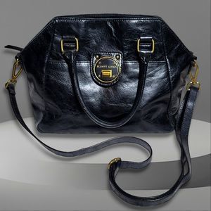 Elliott Lucca Leather Black Turn Lock Satchel Handbag